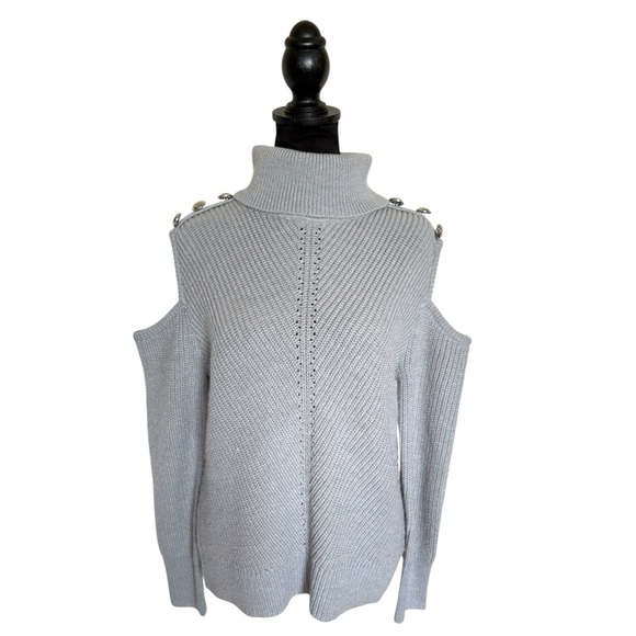 INC International Concepts Woman’s Small Light Gray Cold Shoulder Sweater - Picture 3 of 8